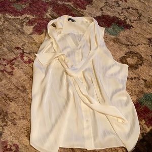 Sleeveless Cream button down with tie collar